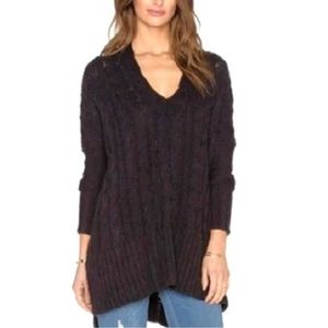 Free People Easy Cable V-Neck Oversized Sweater Black Small